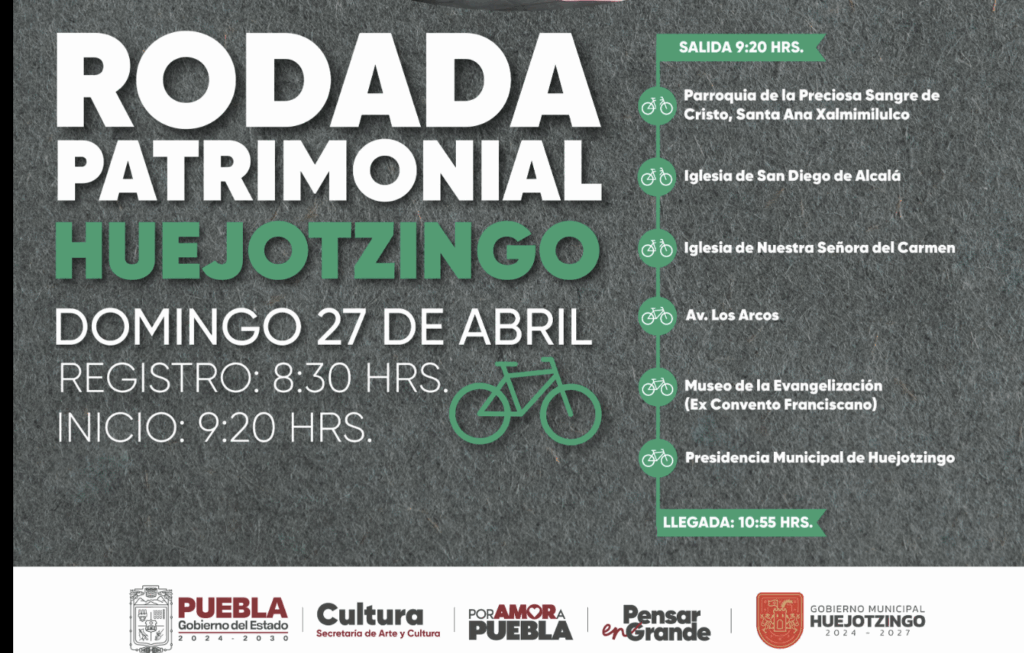 Secretaría de Arte y Cultura convoca a rodada patrimonial en Huejotzingo