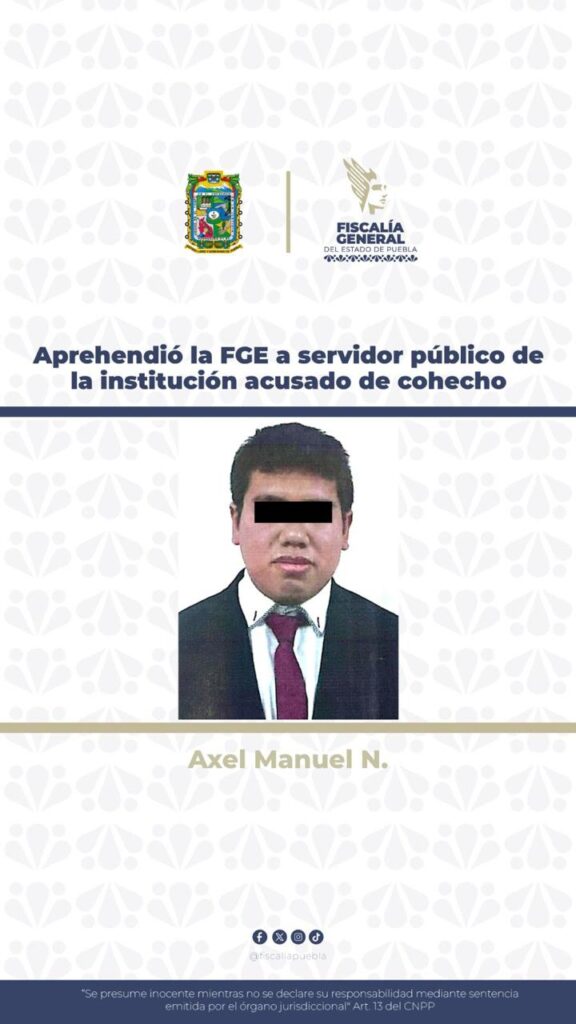 Aprehendió la FGE a servidor público de la institución acusado de cohecho